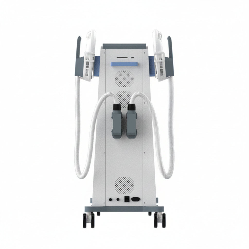 In-use demonstration of Riorna EMSlim Nova 2 Handles Dual Control on abdomen and glutes
