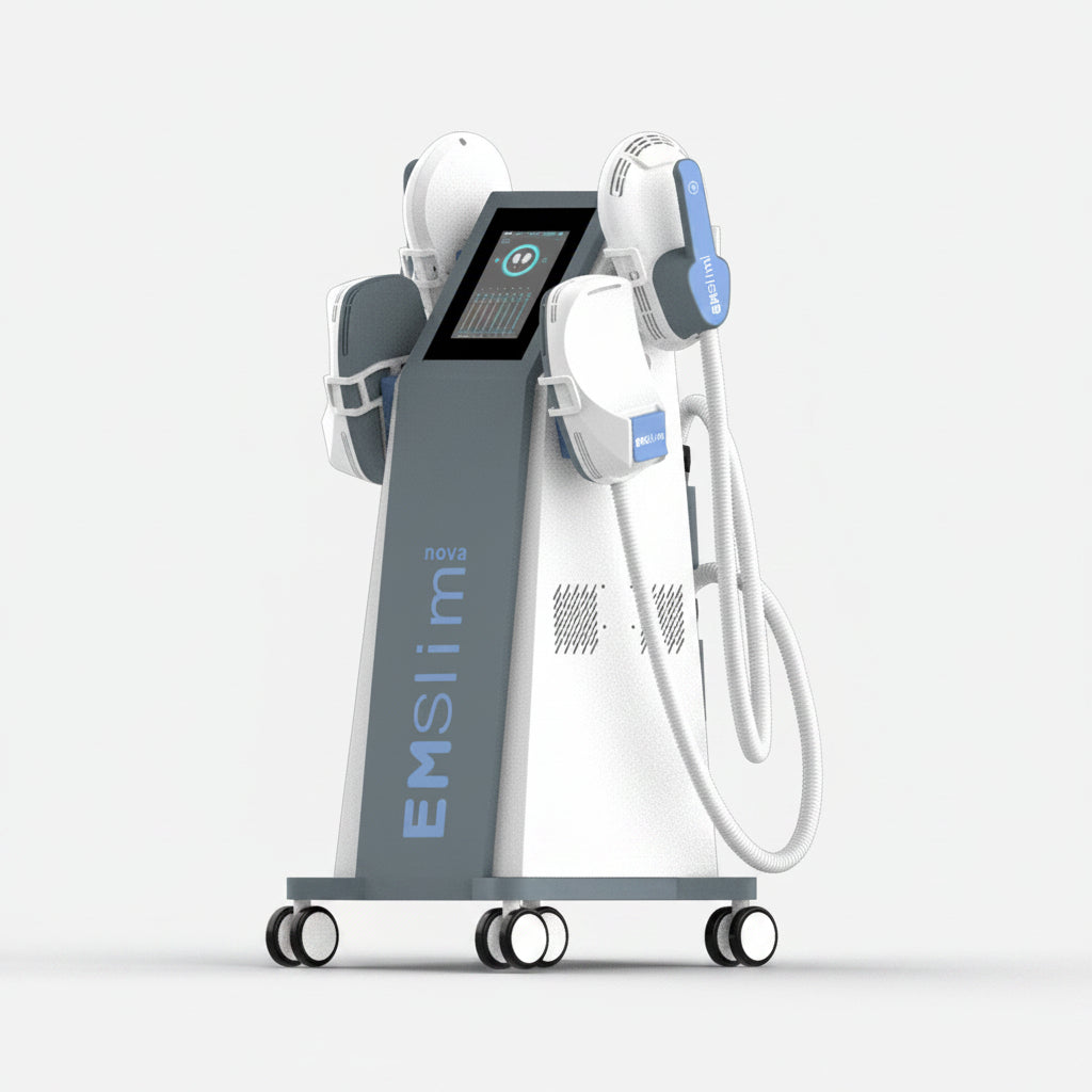 Lifestyle home use showing Riorna EMSlim Nova 4 Handles Two to Four Control in action