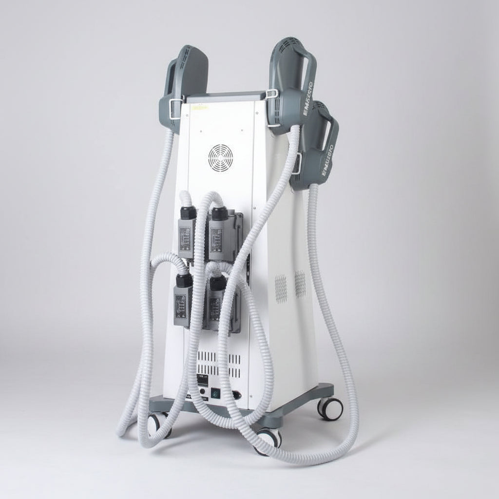 Lifestyle home use showing Riorna EMSlim Nova 4 Handles Two to Four Control + RF in action